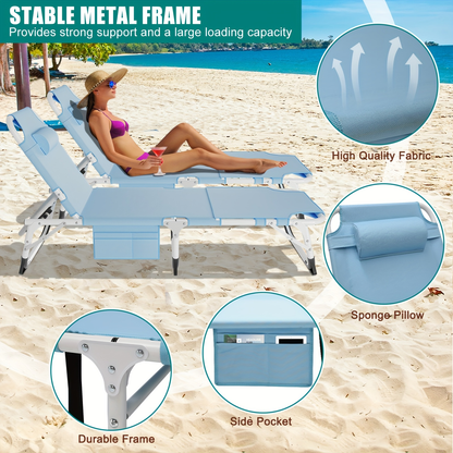 Folding Chaise Lounge Chair for Outdoor Tanning – 5-Position Adjustable Sunbathing Lounger with Face Hole for Pool, Beach & Backyard