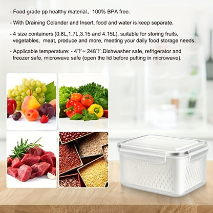 Storage Containers with Lids, Six-Piece Drain Basket Set with Two Boxes, Two Lids and Two Capacity Sizes