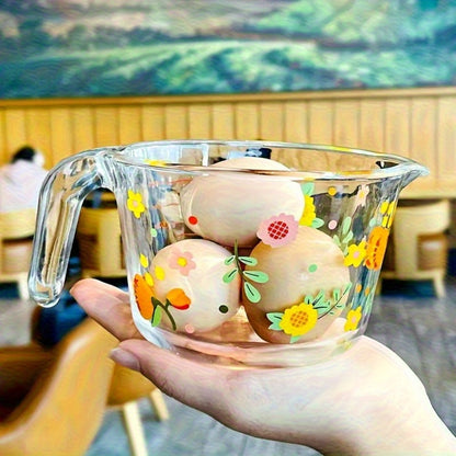 Glass Measuring Cup Floral Pattern Transparent Microwave Oven Freezer Safe 13.56 oz 16.91 oz for Home Cooking, Dining and Outdoor Meals