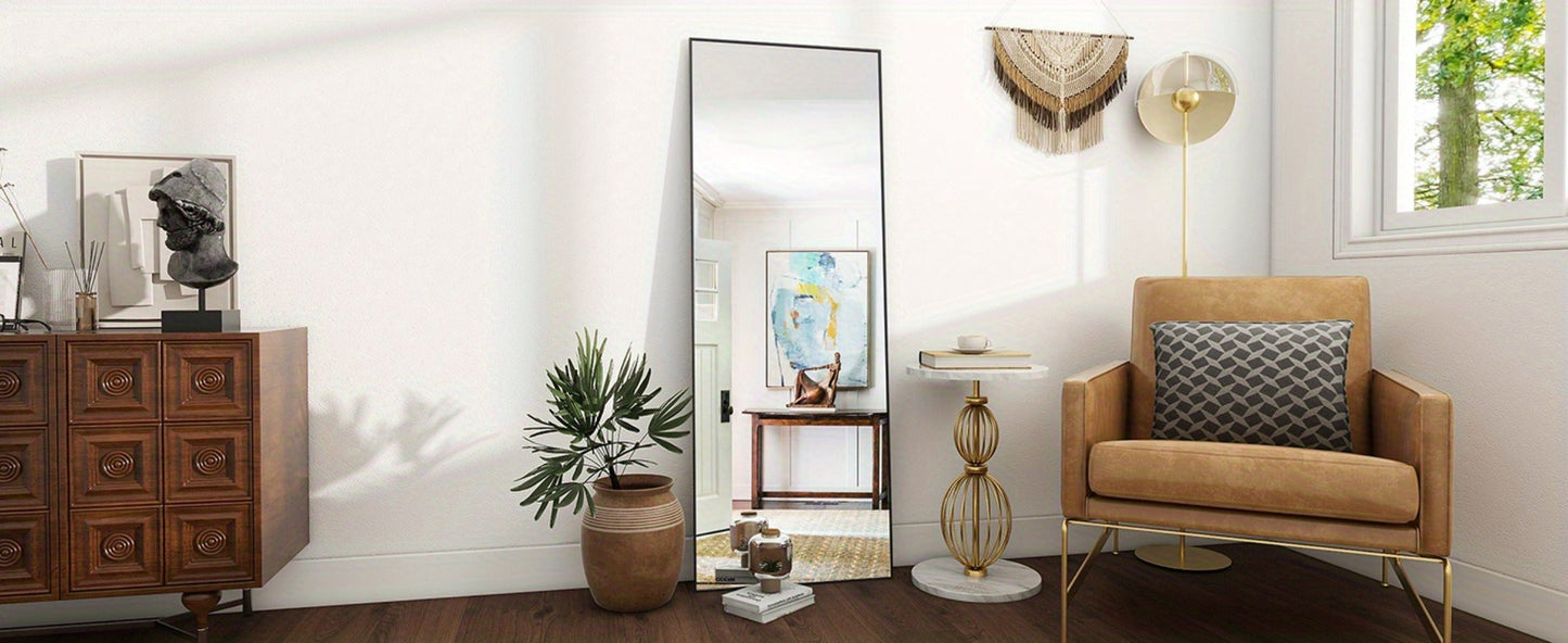 Full Length Mirror Floor Mirror with Stand, Aluminum Alloy Frame Full Body Mirror, Standing Hanging or Leaning Against Wall for Bedroom