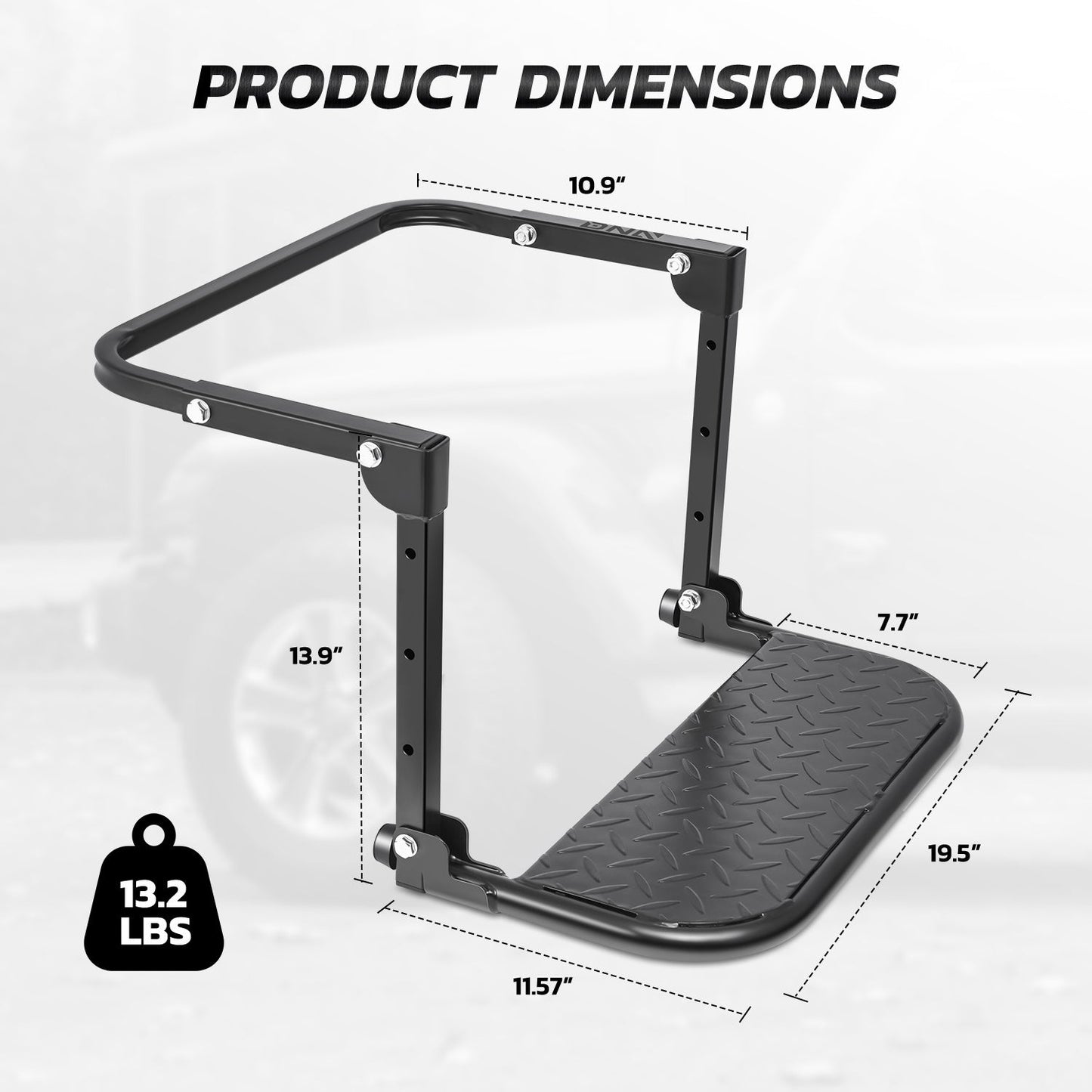 Folding Tire Step Heavy Duty 330 lbs Adjustable Universal Truck SUV RV – Fits 9–13" Tires 4 Height & Width Positions Slip-Resistant Rooftop