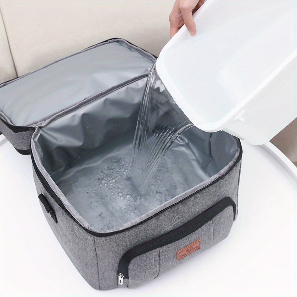 Double-Deck Lunch Tote with Front Pocket and Shoulder Strap in Gray, Blue, Black or Pink Options