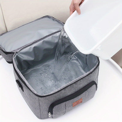 Double-Deck Lunch Tote with Front Pocket and Shoulder Strap in Gray, Blue, Black or Pink Options