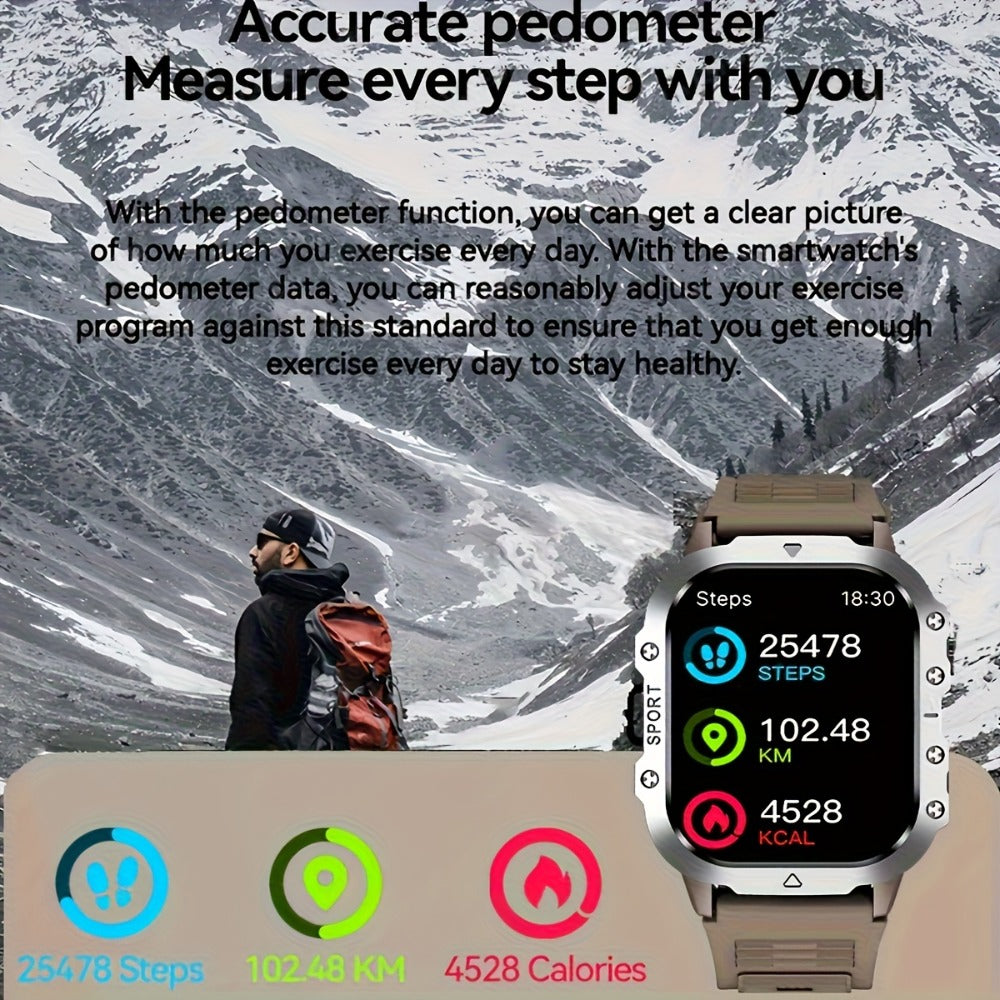 Smartwatch LED Flashlight Outdoor 2.01" Large Screen – Multi-Sport Modes, Rechargeable Battery, Message Alerts, Fitness Tracker – Rugged