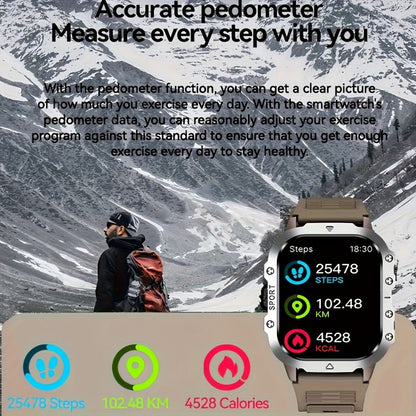 Smartwatch LED Flashlight Outdoor 2.01" Large Screen – Multi-Sport Modes, Rechargeable Battery, Message Alerts, Fitness Tracker – Rugged