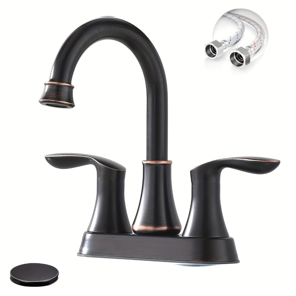 Centerset Bathroom Faucet 2 Handle 4 Inch – Dual Handle Vanity Sink Faucet with Pop-Up Drain & Supply Lines