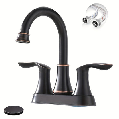 Centerset Bathroom Faucet 2 Handle 4 Inch – Dual Handle Vanity Sink Faucet with Pop-Up Drain & Supply Lines
