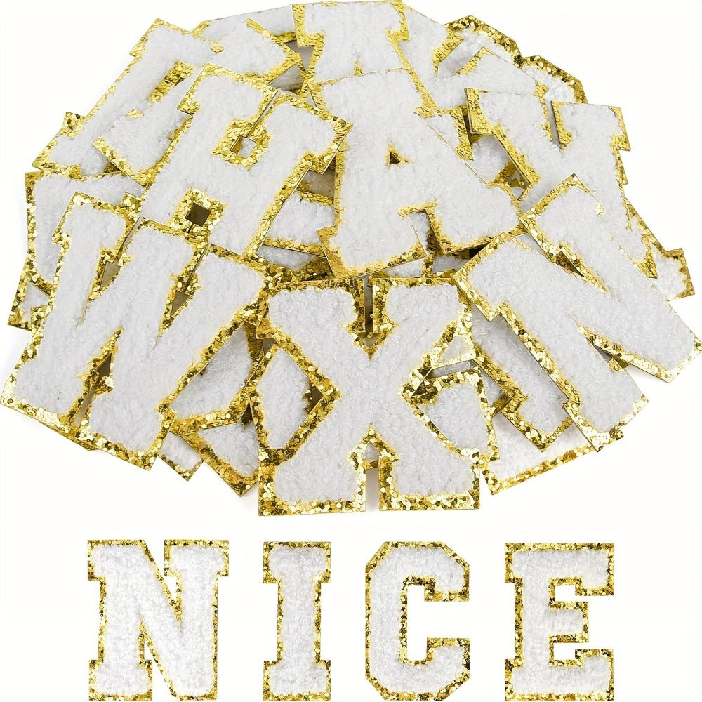 Chenille Letter Patches Self Adhesive A-Z 26pcs – Embroidered Alphabet Applique Stickers for Clothes Bags Hats Phone Cases