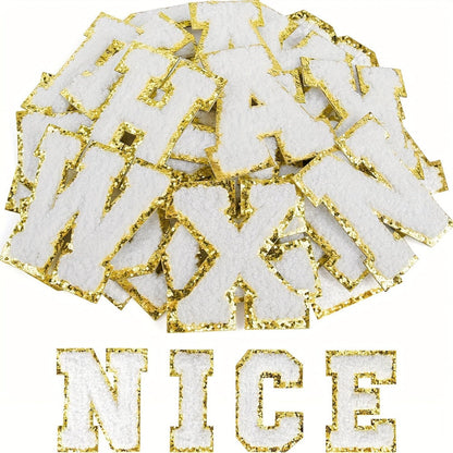 Chenille Letter Patches Self Adhesive A-Z 26pcs – Embroidered Alphabet Applique Stickers for Clothes Bags Hats Phone Cases