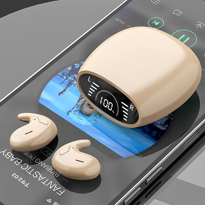 Ultra-Thin Bluetooth 5.3 Sleep Earbuds with Digital Charging Case in Black, Khaki or White