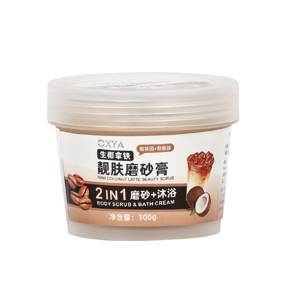 Exfoliating Body Scrub with Coconut Oil & Shea Butter – Raw Coconut Latte Sugar Scrub for Women, Deep Moisturizing Face & Body Exfoliator