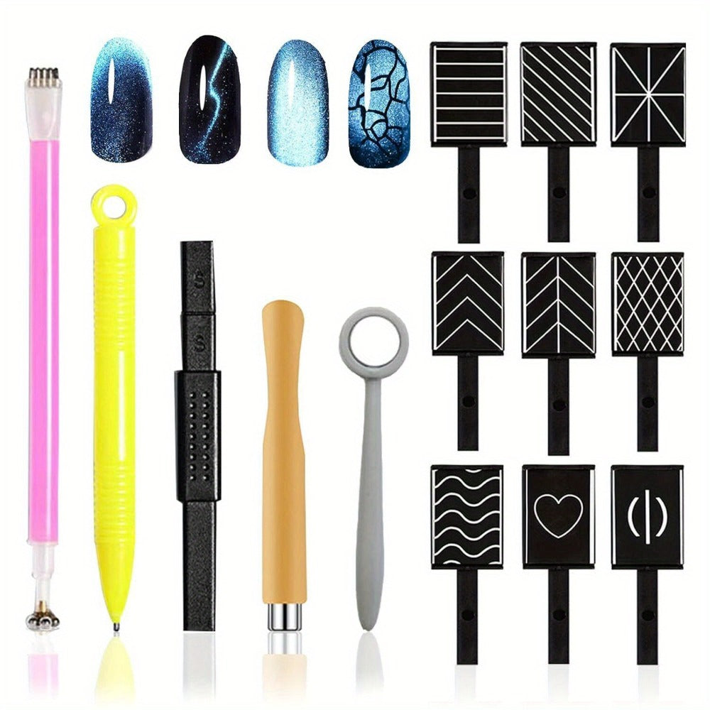 Cat Eye Gel Polish Kit 14Pcs Magnetic UV Nail Polish Set with Magnet Pen, 3D Shimmer Cat Eye Nail Art