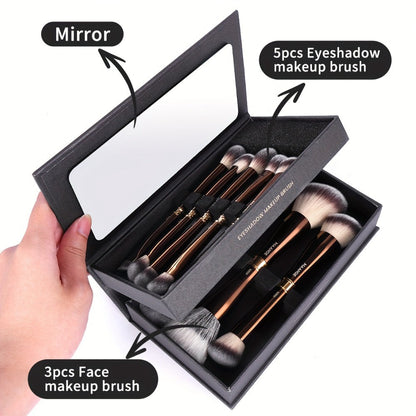 Makeup Brush Set, 8-Piece Double-Ended Collection with 16 Brush Heads, Aluminum Alloy Handles and Storage Box