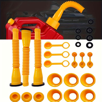 Gas Can Spout Replacement Kit 31Pcs – 8.1" Nozzle for 1/2/5/10 Gal Oil Cans, Vent Caps, Rubber Pad, Spout Cover & Base Caps Included