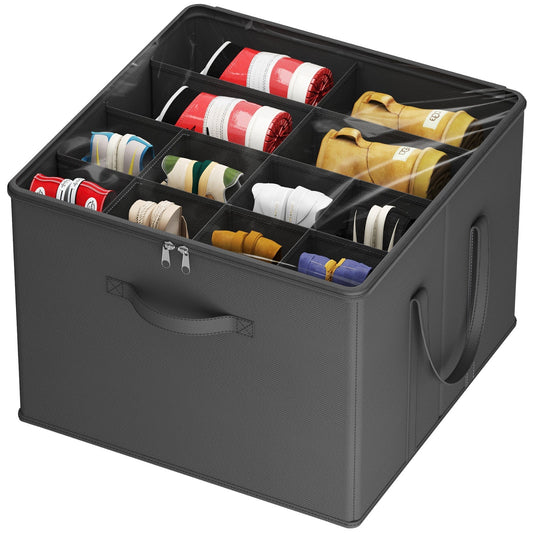 Shoe Storage Organizer with Clear Cover – Foldable Shoe Box for Closet, Fits 12-16 Pairs, Reinforced Handles, Dust-Proof Non-Woven Fabric