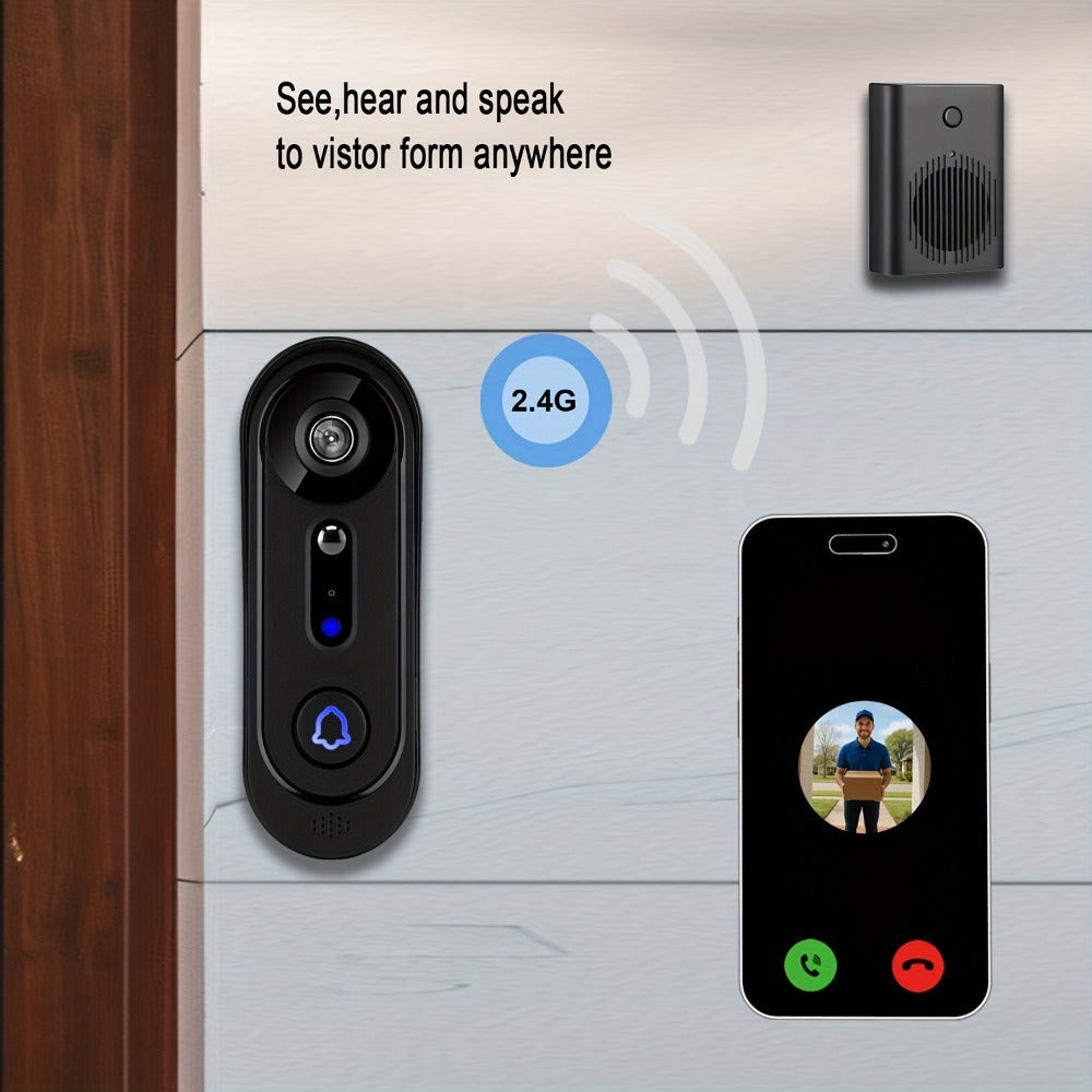 Wireless Video Doorbell Camera 1080P HD Night Vision Motion Detection Two-Way Audio Battery Powered Indoor Chime Cloud Storage Smart Home