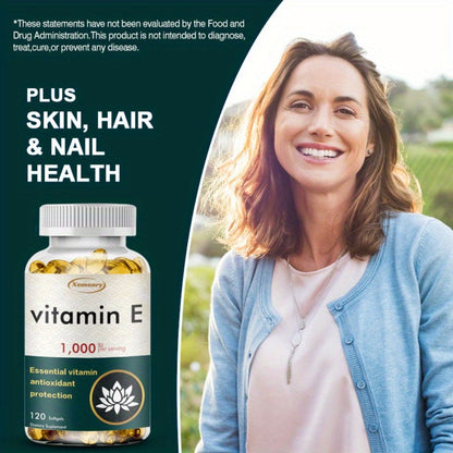 Vitamin E 1000IU Softgels 120 Count High Potency Antioxidant Supplement for Hair, Skin, Nails & Eye Health