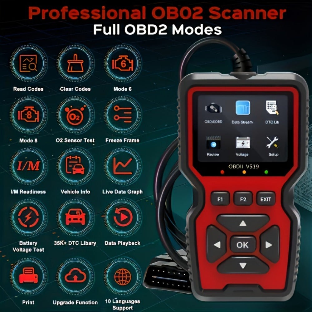 OBD2 Scanner Tool V519 – Professional Code Reader for Check Engine Light, Live Data & Diagnostic Trouble Codes | Works on All 1996+ Cars