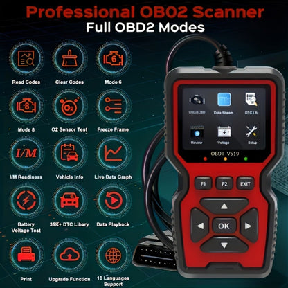 OBD2 Scanner Tool V519 – Professional Code Reader for Check Engine Light, Live Data & Diagnostic Trouble Codes | Works on All 1996+ Cars