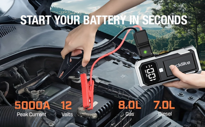 Battery Jump Starter 5000A 3000A Peak for Gas Diesel Engines QC3.0 18W Fast Charge USB-C Recharge for Garden, Patio and Yard Use