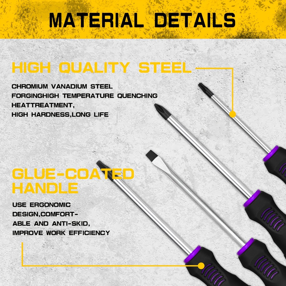 Purple 118-Piece Screwdriver Rack Set with Hand Drivers, Bit Rows, Hex Keys and Magnetic Parts Bowl