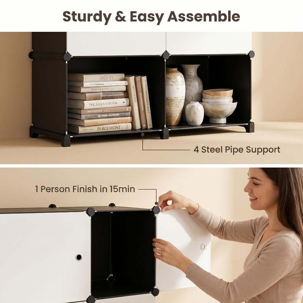 Storage Cabinet Modular Magnetic-Door Organizer with Three or Four Tiers and Two Capacity Options
