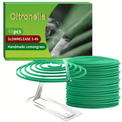 Citronella Incense Coils 48pcs with Holder, Lemongrass Mosquito for Outdoor Patio Pool Porch Deck Camping Hiking