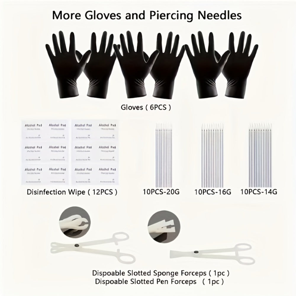 Piercing Kit Professional Stainless Steel Body Piercing Set with Needles Clamps & Tools for Bath Time, Home Spa and Personal Care