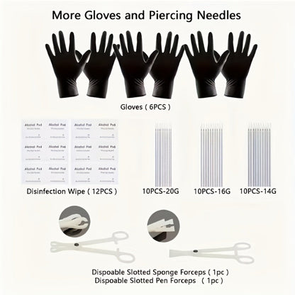 Piercing Kit Professional Stainless Steel Body Piercing Set with Needles Clamps & Tools for Bath Time, Home Spa and Personal Care