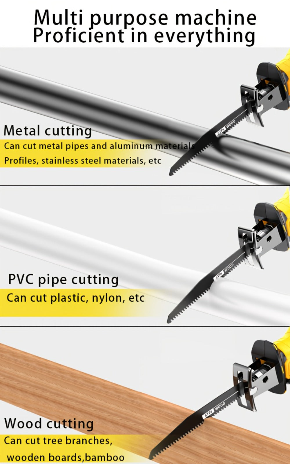 Cordless Reciprocating Saw - Electric Reciprocating Saw with Safety Lock, Large Battery & Charger
