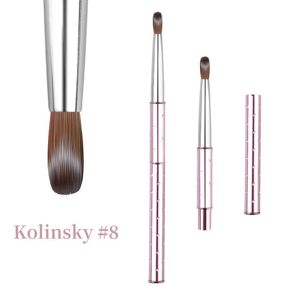 Kolinsky Nail Brush Pink Sparkling Metal Handle – Round Head Acrylic Nail Art Brush for Extensions & Manicure