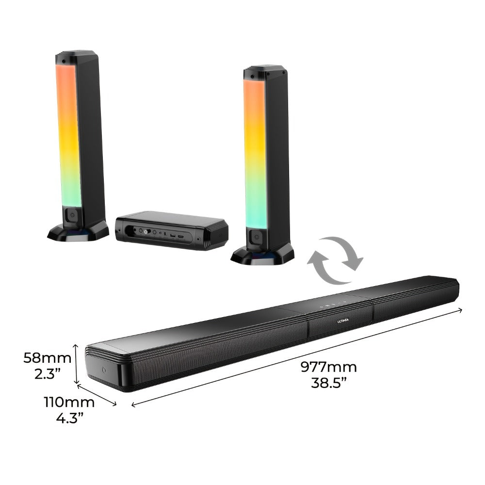 ULTIMEA Soundbar with Built-In Subwoofer – Choose 2.2CH 100W Detachable, 2.1CH 120W App Control, or 5.0CH 180W RGB Surround System
