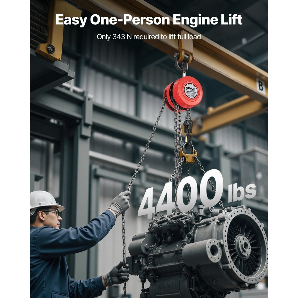 Hand Chain Hoist / Manual Chain Block with G70 Chain, 8 ft / 10 ft / 20 ft Lift Height, 360° Rotating Hooks