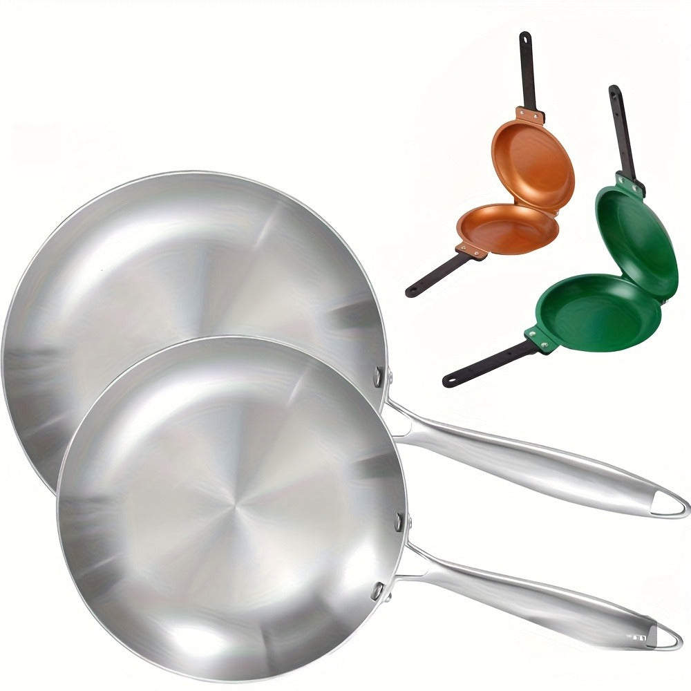 Reversible Non-Stick Pancake Skillet, Foldable Stainless Steel Flip Pan for Fluffy Pancakes, Omelettes & Frittatas