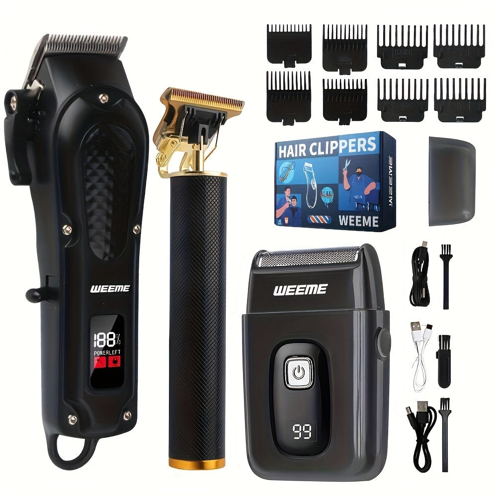 Hair Clipper Set for Men USB Rechargeable – LCD Display Cordless Trimmer, Guide Combs & Cleaning Brushes, Professional Home Haircut Kit