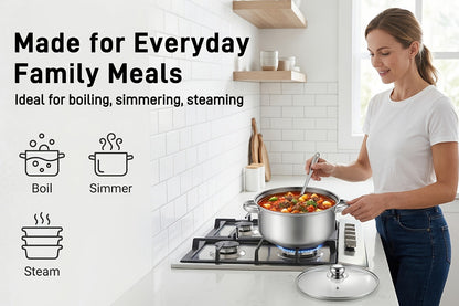 Stainless Steel Soup Pot Apple Pot Heat Resistant Handles Versatile Cookware for Boiling for Home Cooking, Dining and Outdoor Meals