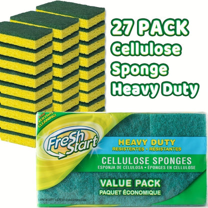 Non-Scratch Cellulose Sponge Dual-Sided with Tough Scouring Pad, Dishwashing Sponges for Kitchen