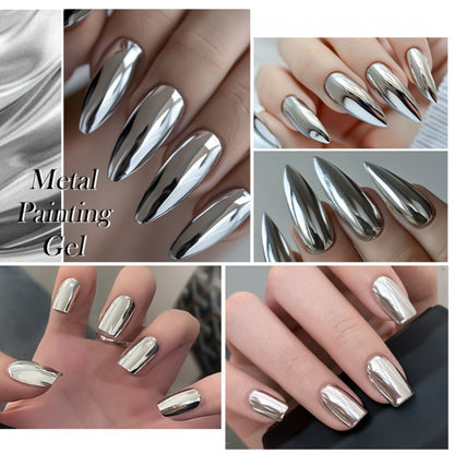 Metallic Silver Nail Art Painting Gel in 7ml LILYCUTE Jar with Fine Detail Brush for Lines and Floral Patterns