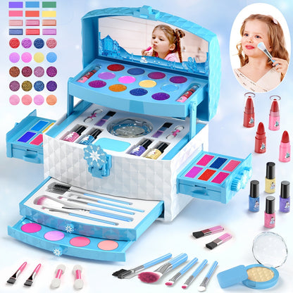 Princess Makeup Set for Girls Ages 3-12, 58 PCS Pretend Play Makeup Kit with Brushes & Case, Skin-Friendly Beauty Toy