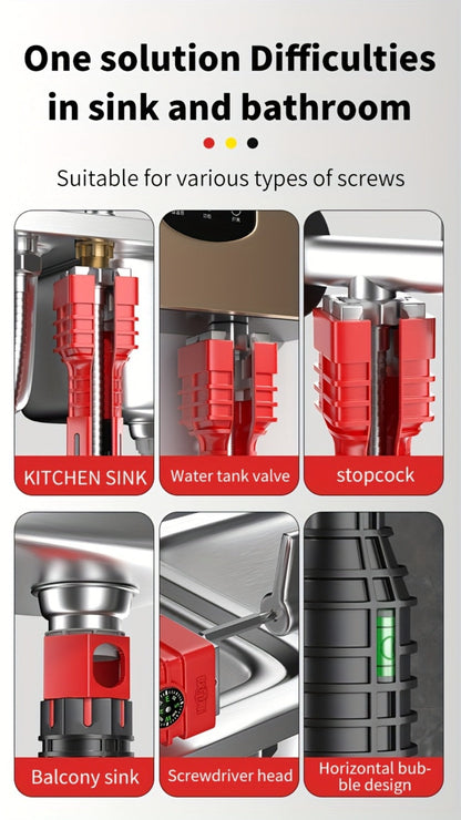 24-in-1 Sink Wrench Faucet Tool Kit Multi-Function Basin Wrench Long Handle for Kitchen Bathroom Plumbing