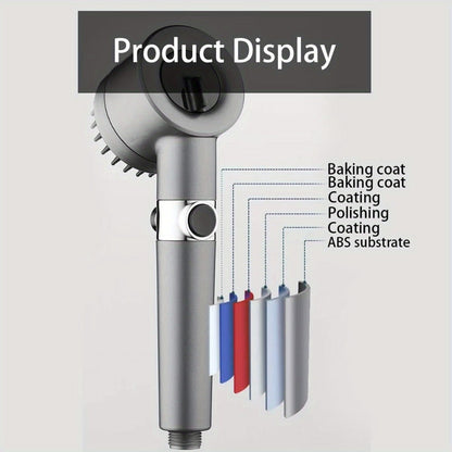 Handheld Shower Head with Rotating Spray Selector, On-Off Button, Hose, Five Cartridges and Two Bracket Options