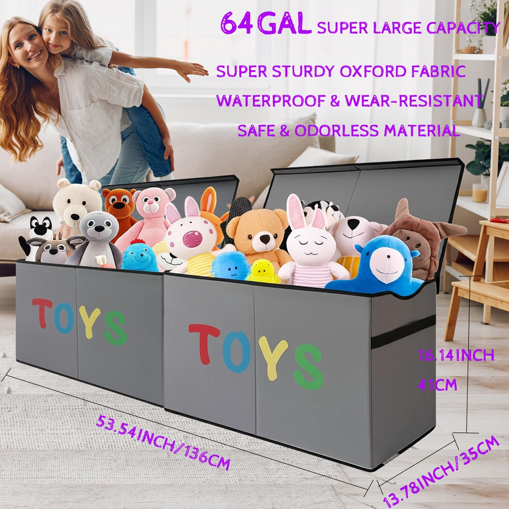 Collapsible Storage Box with Lids and Adjustable Dividers – 64 Gallon Extra Large Foldable Storage Bin Chest Organizer for Bedroom Closet