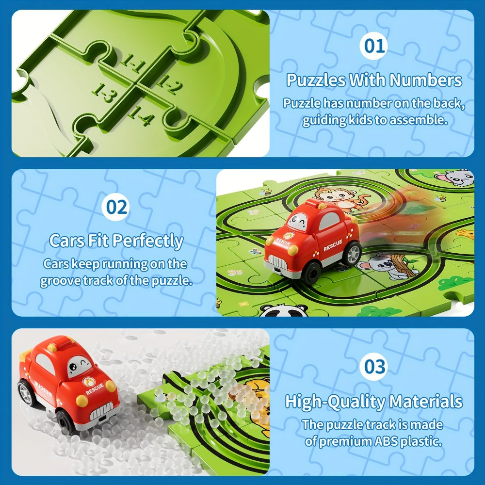 Jigsaw Puzzle Race Track Car Set Toy for Boys Kids, 39 56 73 PCS Flexible Building Track with Toy Cars