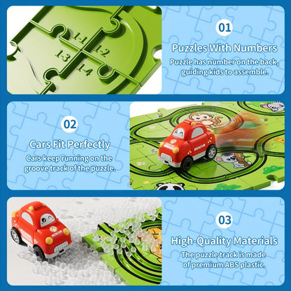 Jigsaw Puzzle Race Track Car Set Toy for Boys Kids, 39 56 73 PCS Flexible Building Track with Toy Cars