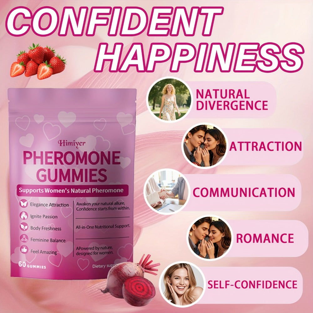 Women's Pheromone Gummies with L-Arginine, Maca & Beetroot, Natural Attraction, Confidence & Feminine Balance Supplement