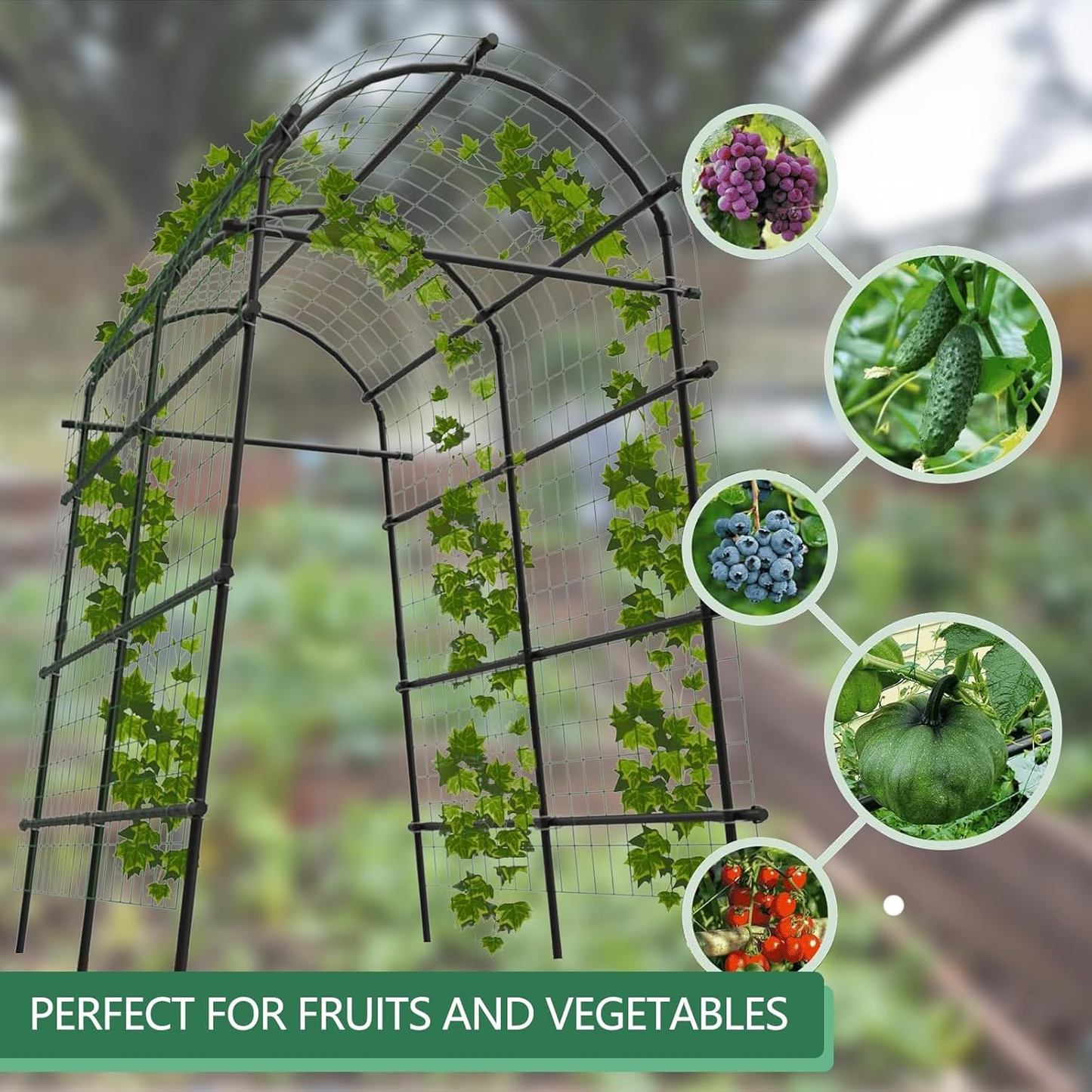 Steel Garden Trellis Arch 7ft PE-Coated Climbing Plants Vegetables
