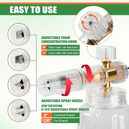 Foam Cannon Pressure Washer Kit – 9-Piece Set, Dual Connector, 5 Nozzle Tips, 1/4" Quick Connect, 5000 PSI Car Wash Lance