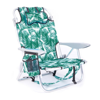 Folding Beach Chair Lay Flat Camping Chair for Adults 4 Position Adjustable Backpack Chair with Cup Holder Towel Bar Cooler Pouch