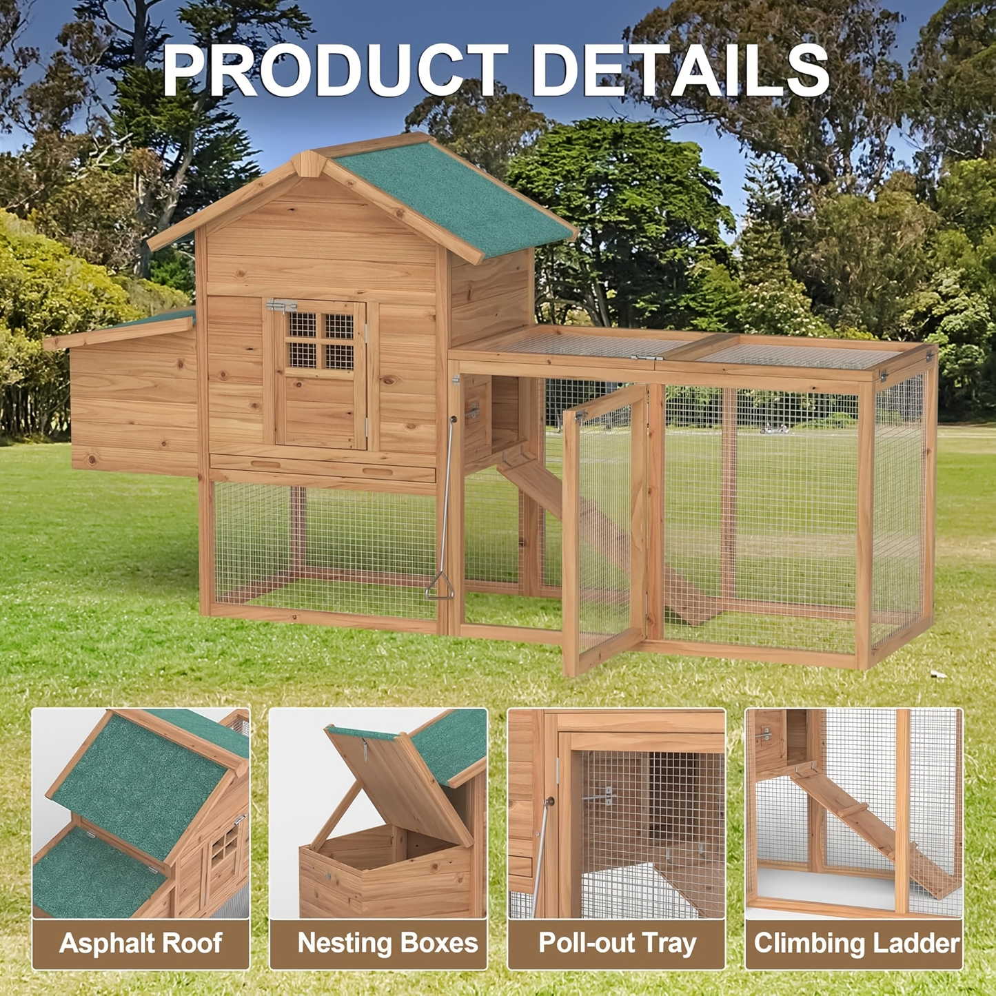Chicken Coop with Run Large Outdoor Wooden Hen House 82 Inch Walk-in Poultry Cage for 2-4 Chickens Ducks for Garden, Patio and Yard Use
