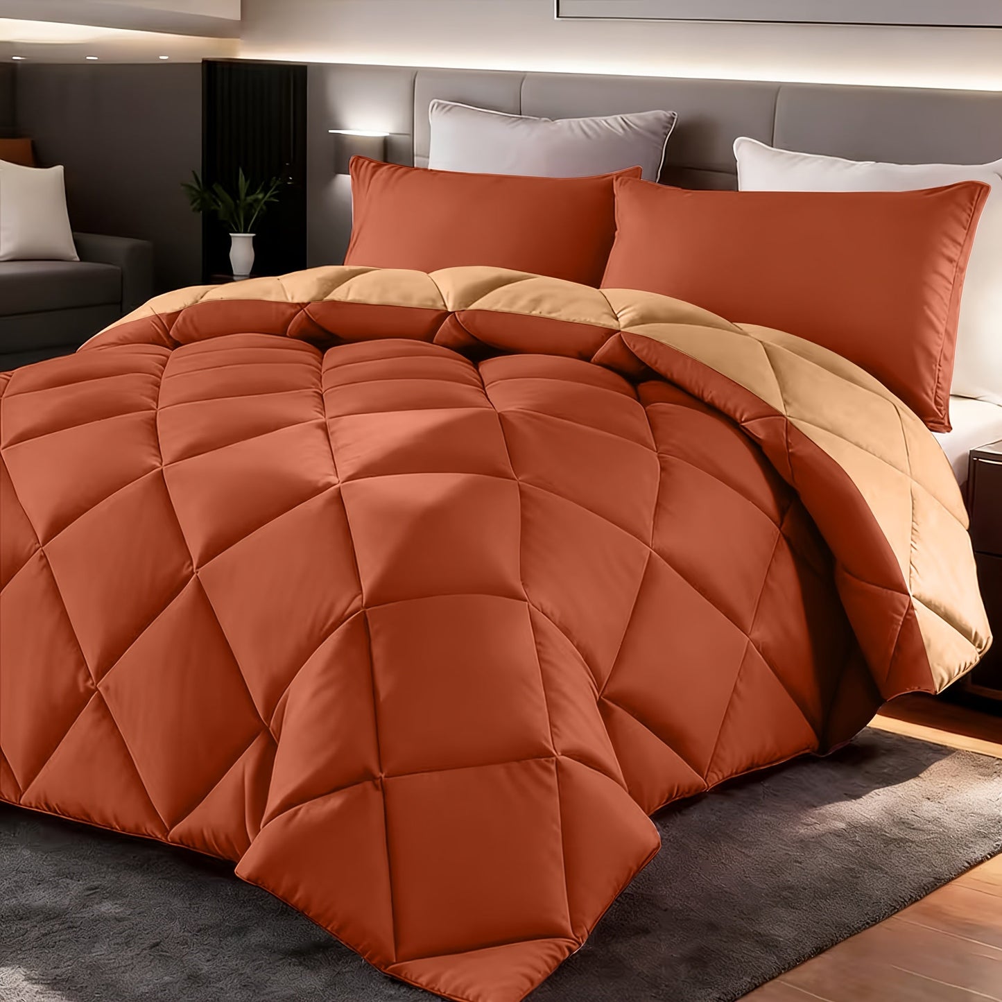 Comforter Set 2-3 Piece Rhombus Grid Luxury – Soft Lightweight Breathable Oversized Bedding Set with Pillowcases